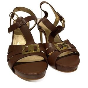 Marc Fisher Chic Brown Leather Heels with Gold Accents